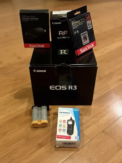 Picture of Canon EOS R3 Camera Body with 16mm F2.8 RF Lens, 128 GB plus Extras